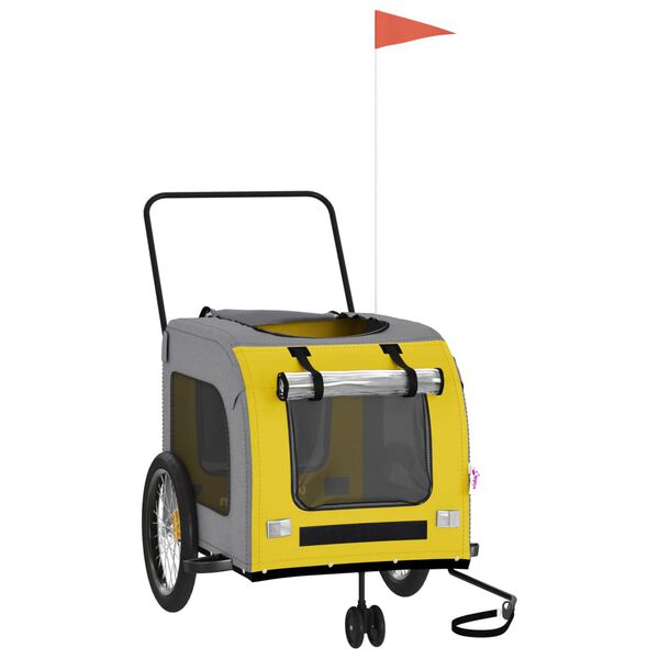 vidaXL Kolesarska prikolica za hišne ljubljenčke rumena in siva