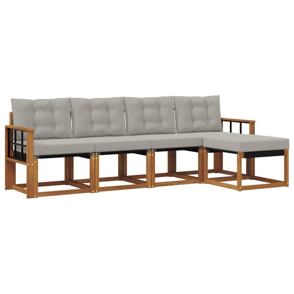 vidaXL Zunanja garnitura za sedenje 5 pcs Naravna in svetlo siva