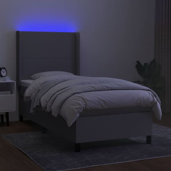 vidaXL Box spring postelja z vzmetnico LED sv. siva 100x200 cm blago