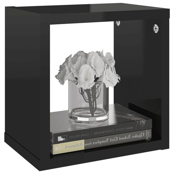 vidaXL Stenske police kockaste 4 kosi visok sijaj črne 22x15x22 cm