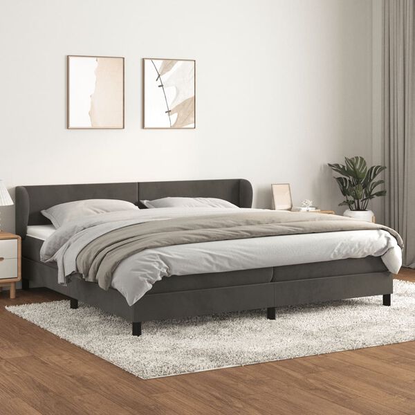 vidaXL Box spring postelja z vzmetnico temno siva 200x200 cm žamet