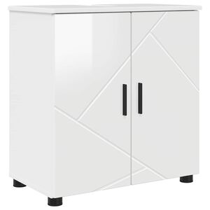vidaXL Kopalni&scaron;ka omarica z vrati Visok sijaj bela 61 x 35 x 64 cm
