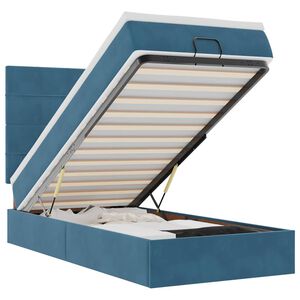vidaXL Otomanski posteljni okvir z vzmetnicami moder 90x190cm žamet