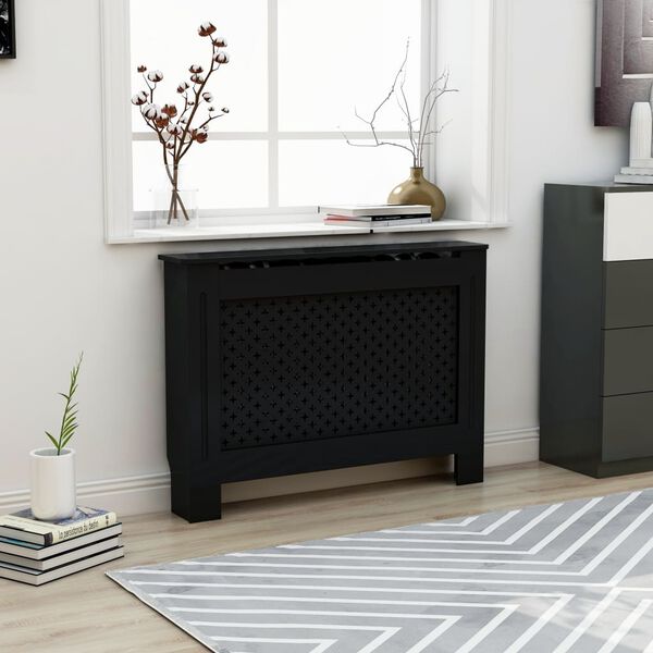 vidaXL Pokrov za radiator črn 112x19x81,5 cm mediapan