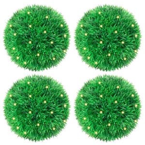 vidaXL Umetni pu&scaron;pani okrogli z LED lučmi 4 kosi zelene 12 cm