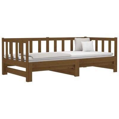 vidaXL Izvlečna dnevna postelja medeno rjava 2x(80x200) cm borovina