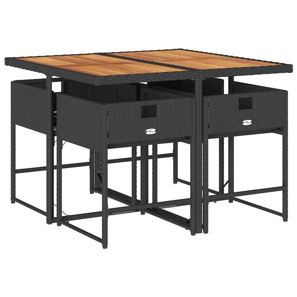 vidaXL Vrtna jedilna garnitura 5-delna z blazinami črn poli ratan