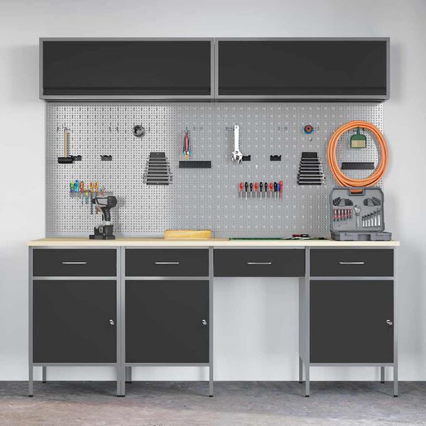 vidaXL Set delovnih omar s predalom s shranjevanjem 10 pcs Črna