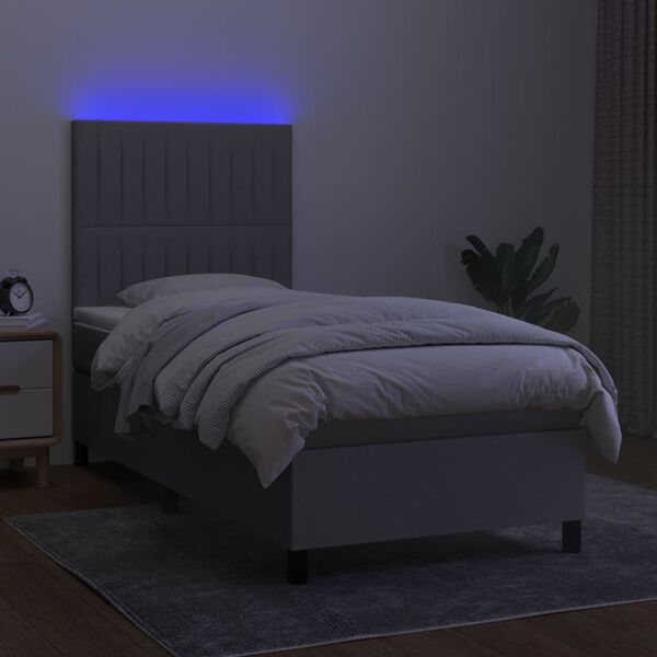 vidaXL Box spring postelja z vzmetnico LED sv. siva 100x200 cm blago