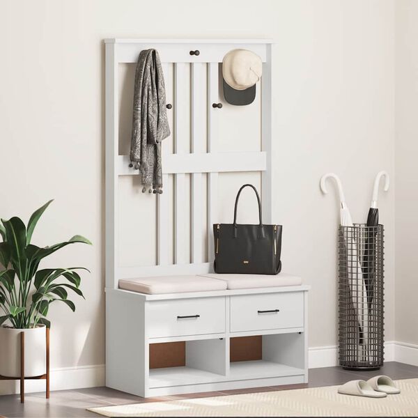 vidaXL Drevo za dvorano "SANDNES" bela 87x40x159,5 cm masivni les bora