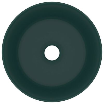 vidaXL Razkošen umivalnik okrogel mat temno zelen 40x15 cm keramičen