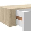vidaXL Stenska polica s predalom 2 kosa hrast in bela 40x23,5x10cm MDF