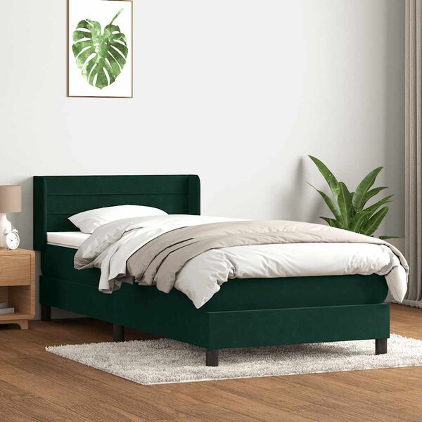 vidaXL Box spring postelja z vzmetnico temno zelena 80x220 cm žamet