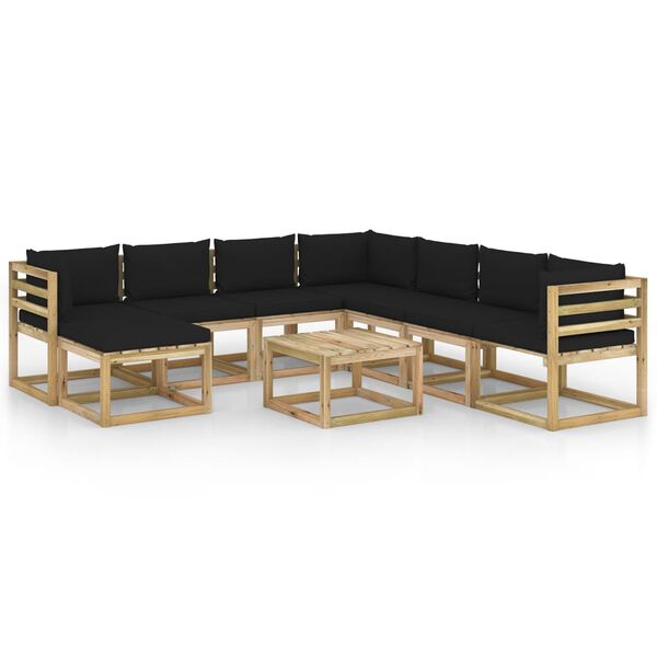 vidaXL Vrtna sedežna garnitura 9-delna z blazinami impreg. borovina