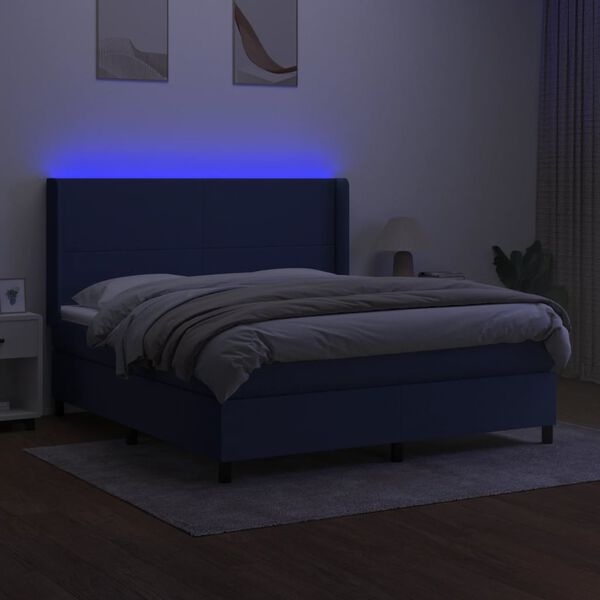 vidaXL Box spring postelja z vzmetnico LED modra 160x200 cm blago