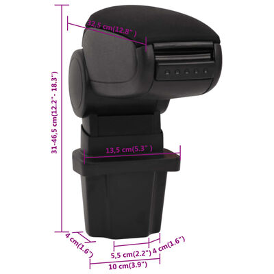 vidaXL Naslon za roke za avto črn 13,5x32,5x(31-46,5) cm ABS
