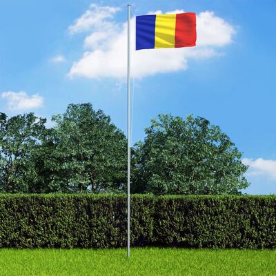 vidaXL Zastava Romunije in aluminijast zastavni drog 4 m