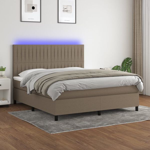 vidaXL Box spring postelja z vzmetnico LED taupe 180x200 cm blago