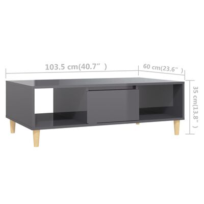 vidaXL Klubska mizica visok sijaj siva 103,5x60x35 cm iverna plošča