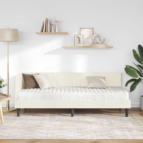 vidaXL Kotni okvir postelje z matrico z vzmetnico 2 pcs krema Žamet