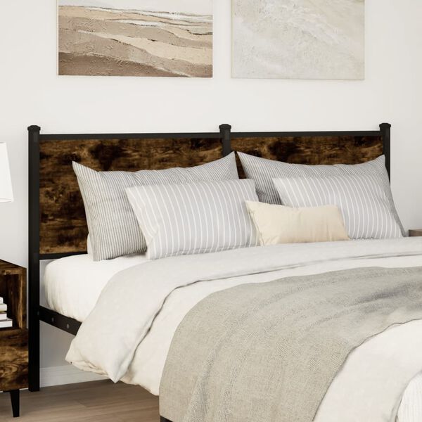vidaXL Posteljno vzglavje dimljeni hrast 150cm inženirski les in jeklo