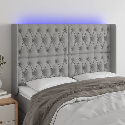 vidaXL LED posteljno vzglavje svetlo sivo 163x16x118/128 cm blago
