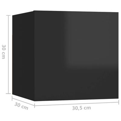 vidaXL Stenske TV omarice 8 kosov visok sijaj črne 30,5x30x30 cm