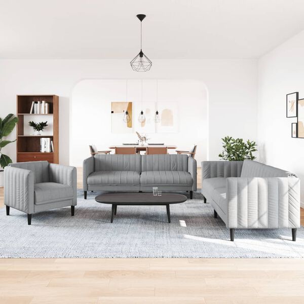 vidaXL Sedežna garnitura 3-delna svetlo sivo blago