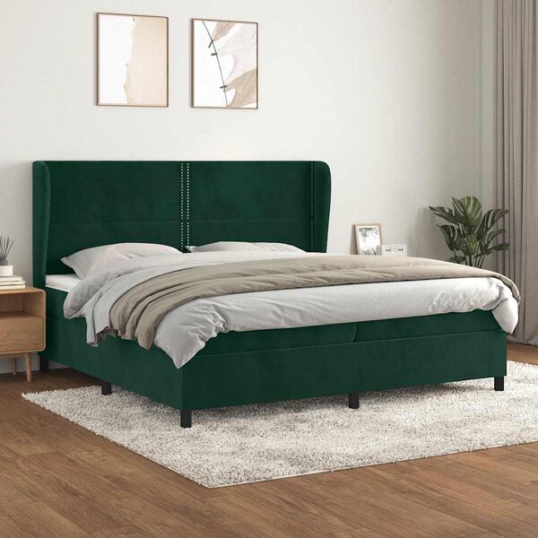 vidaXL Box spring postelja z vzmetnico temno zelena 200x200 cm žamet