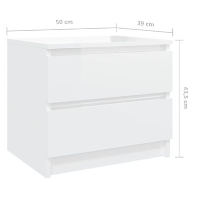 vidaXL Nočna omarica visok sijaj bela 50x39x43,5 cm iverna plošča
