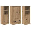 vidaXL Visok predalnik 3 kos Umetni hrast 132 x 35,5 x 103,5 cm