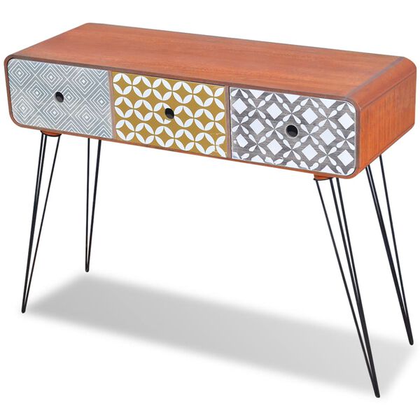 vidaXL Konzolna mizica s 3 predali rjave barve