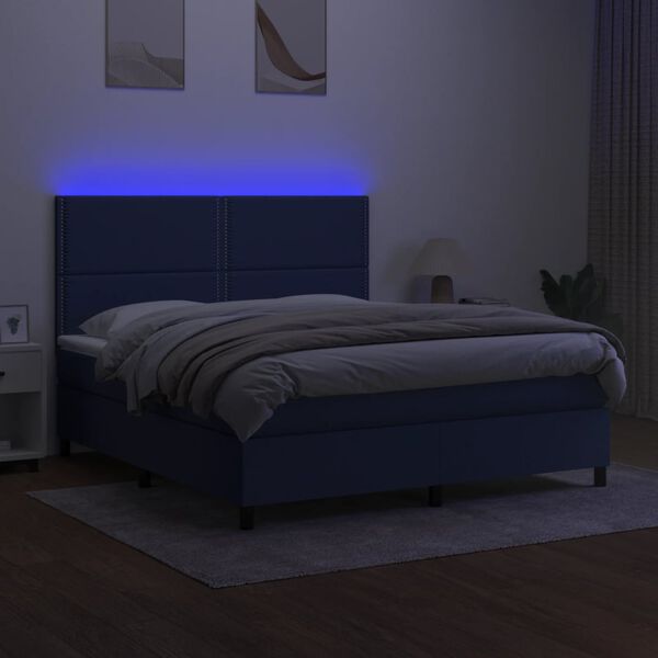 vidaXL Box spring postelja z vzmetnico LED modra 180x200 cm blago