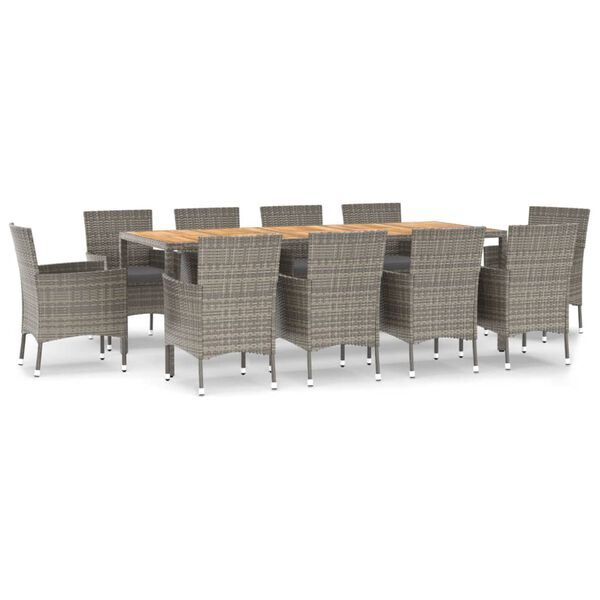 vidaXL Vrtna jedilna garnitura 11-delna z blazinami siv poli ratan