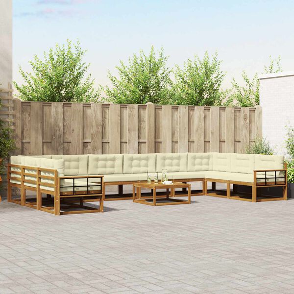 vidaXL Zunanja garnitura za sedenje 11 pcs Naravna in smetana