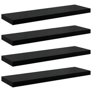 vidaXL Stenske police 4 kosi visok sijaj črne 90x23,5x3,8 cm MDF