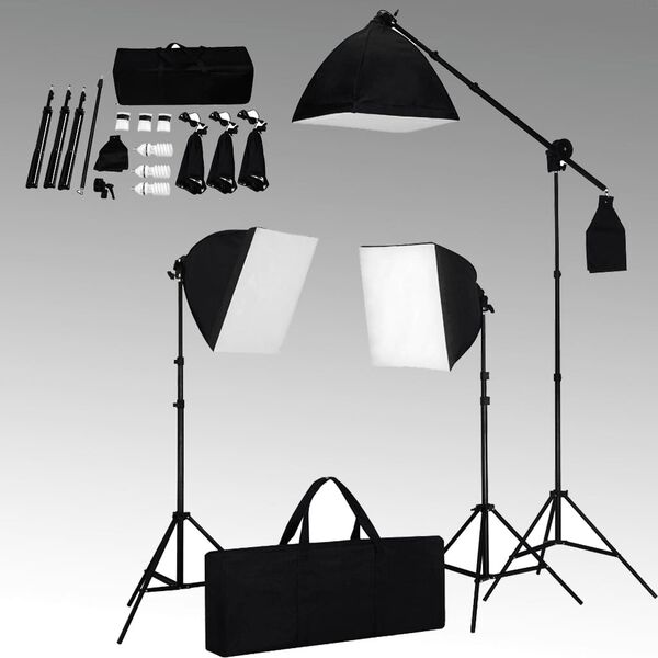 vidaXL Foto studijski komplet s softbox svetilkami in ozadjem