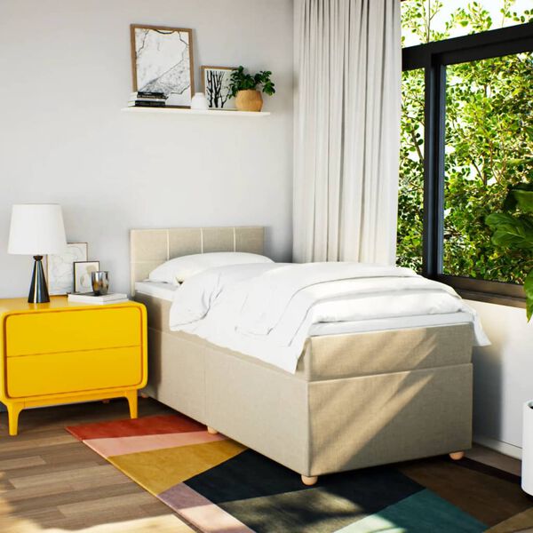 vidaXL Box spring postelja z vzmetnico krem 90x200 cm blago