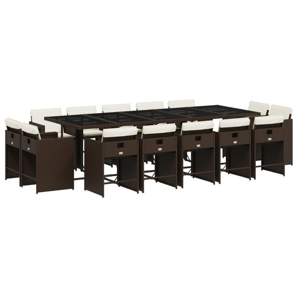 vidaXL Vrtna jedilna garnitura 15-delna z blazinami rjav poli ratan