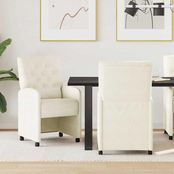vidaXL Jedilni stoli s kolesi 2 pcs krema 58 x 67 x 97 cm Žamet