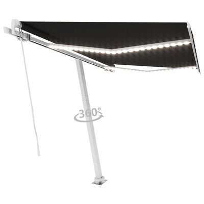 vidaXL Ročno zložljiva tenda z LED lučmi 300x250 cm antracitna