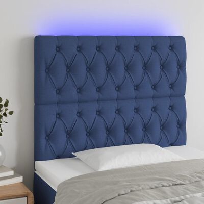 vidaXL LED posteljno vzglavje modro 100x7x118/128 cm blago
