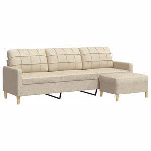 vidaXL Kavč trosed s stolčkom za noge krem 210 cm blago