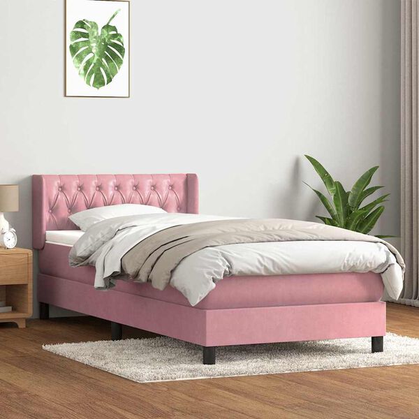 vidaXL Box Spring postelja z vzmetnico Pink 100x220 cm Velvet