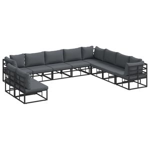vidaXL Vrtna sedežna garnitura 10 kos Črna Aluminij