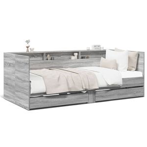 vidaXL Dnevna postelja s predali brez vzmetnice siva sonoma 100x200 cm
