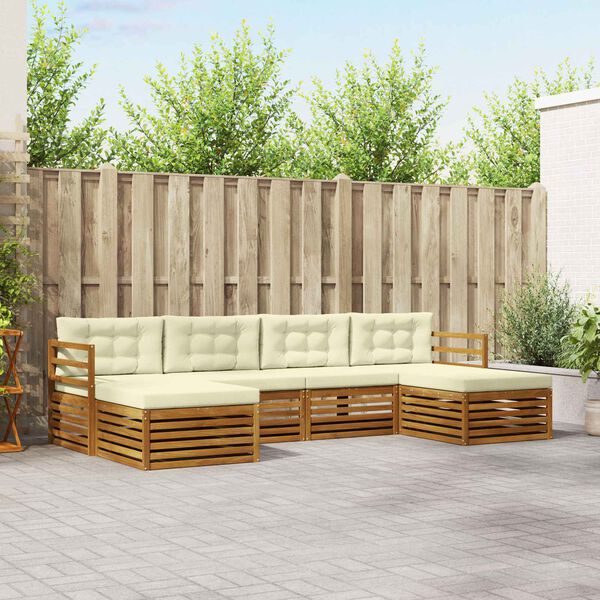 vidaXL Sedežne garniture 6 pcs Naravna in smetana Masiven les akacije