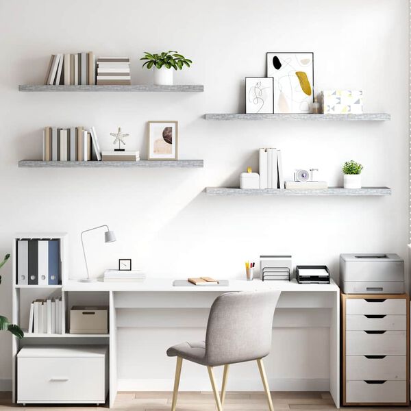 vidaXL Stenske police 4 kosi betonsko sive 120x23,5x3,8 cm MDF