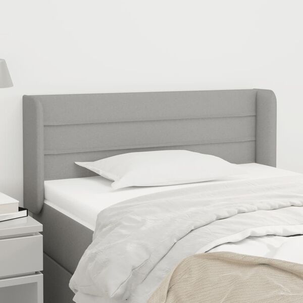 vidaXL Vzglavje z u&scaron;esi svetlo sivo 83x16x78/88 cm blago