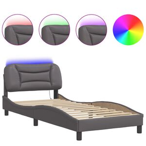 vidaXL Posteljni okvir z LED brez vzmetnice Hvar siv 80x200 cm